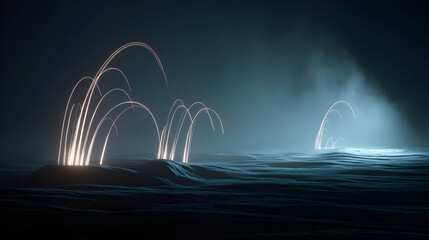 of glowing neurons and bioluminescent tendrils floating in digital fog