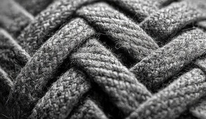 Close-up of woven gray shoelaces