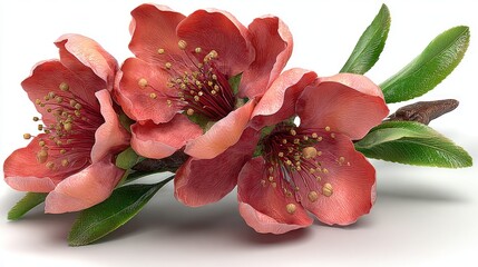 Delicate, coral-pink blossoms on branch