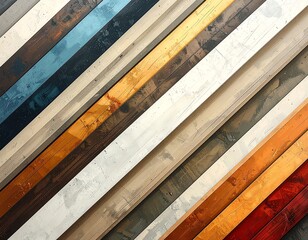 Diverse Wooden Planks A Colorful Arrangement of Diagonal Boards Displaying Various Wood Tones and Textures