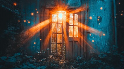 Fototapeta premium Rustic, aged doorway, bathed in warm sunlight