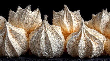 Close-up of multiple delicate meringue cookies