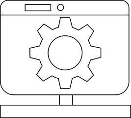 gear icon and monitor screen icon with white background