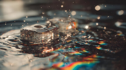 floating over flowing aurora colors and futuristic liquid background