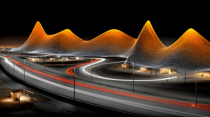 blending with geometric overlays and soft bokeh light trails in motion