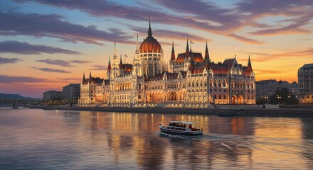 Fototapeta premium Hungarian parliament building sunset