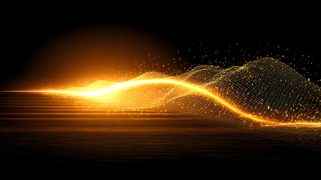 of vibrant abstract lines, chaotic particles, and glowing mesh floating in space - Powered by Adobe