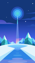 Dreamlike Frozen River Horizon Glowing Prism Halo