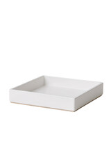 Naklejka premium Minimalist Tray: A sleek, square, white tray is presented with subtle shadows and clean lines in a studio setting. This image embodies simplicity and modern design.