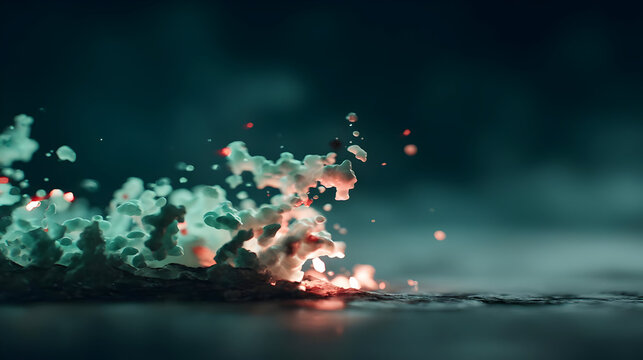 of digital particles colliding, swirling, and glowing within an abstract space