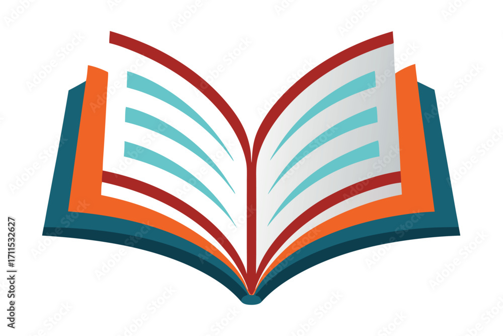 Poster open book with colorful pages displaying vibrant illustrations and text in a creative design