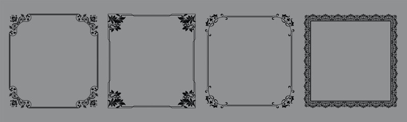 Set of decorative frames Elegant vector element for design in Eastern style, place for text. Floral black and gray borders. Lace illustration for invitations and greeting cards