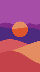 Minimalist Desert Horizon Under Glowing Violet Sun