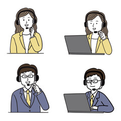 女性と男性のカスタマーサービス電話アシスタント4点セット