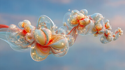 of colorful ink drops merging with glowing fog and sparkling light orbs