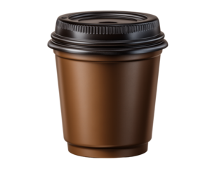 Coffee Cup: A minimalist studio shot captures a takeaway coffee cup with a dark brown hue and lid, the embodiment of grab-and-go simplicity.