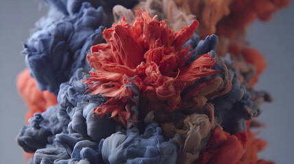 of ink in water mixing with glowing digital energy and particle clouds