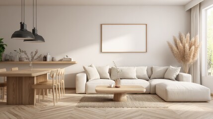 Modern Minimalist Living Room with White Sofa and Natural Light