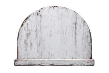 Aged, arched, white wooden sign (1)