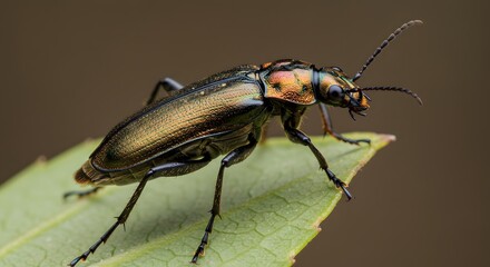 Metallic beetle on leaf