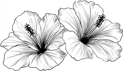 Elegant black and white hibiscus floral illustration