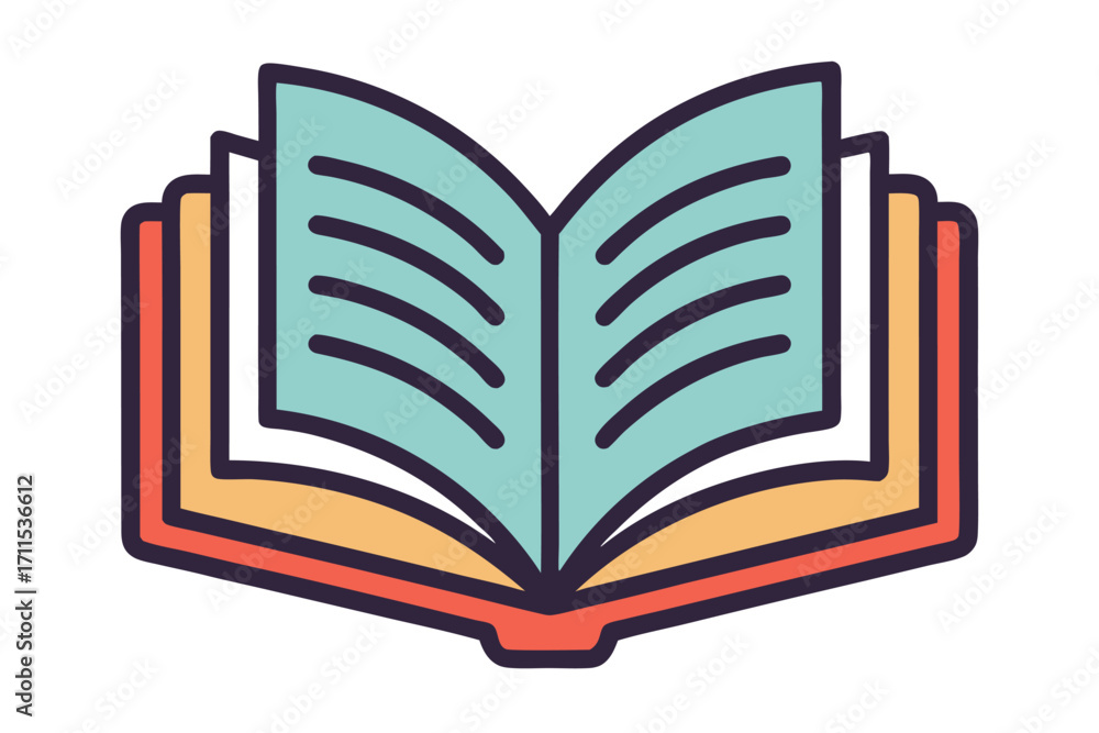 Poster open book with colorful pages representing knowledge and creativity for students and readers