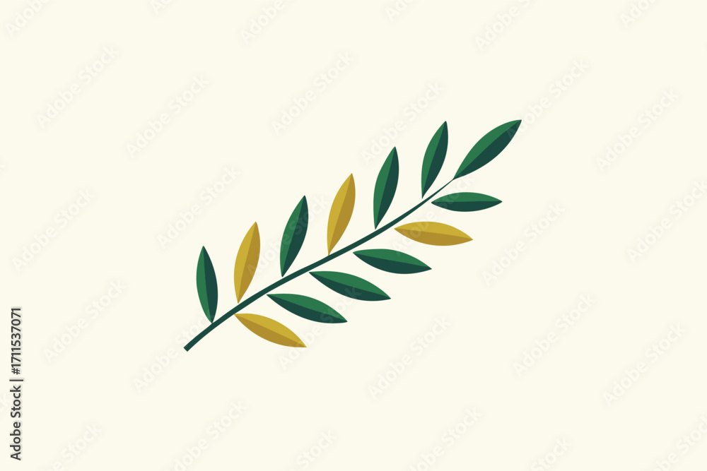Poster leafy branch in simple design with green and yellow colors on a light background