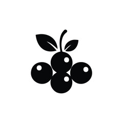 Black silhouette of a bunch of berries with leaves and stem