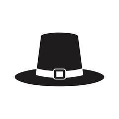 Black silhouette of a pilgrim hat with a buckle icon