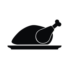 Black silhouette of a roasted chicken on a platter Keywords: chicken, roasted, food, meal