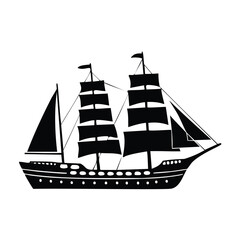 Black silhouette of a sailing ship with multiple sails