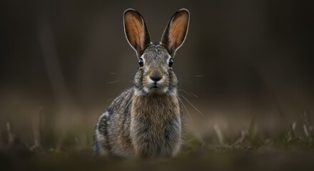 Fototapeta premium Alert Hare Stares Intently in Natural Habitat.