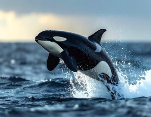 Fototapeta premium Powerful Orca Whale Leaping Out of the Ocean