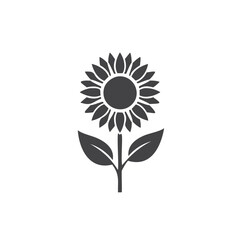 Black silhouette of a sunflower with leaves nature