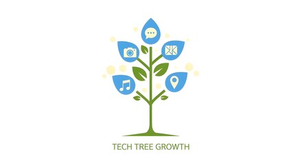 Technology Tree Flat Illustration: Digital Growth and Innovation Concept