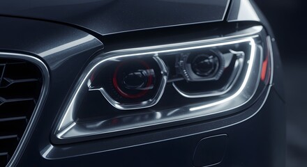Modern car headlights close up