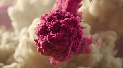 of ink in water mixing with glowing digital energy and particle clouds