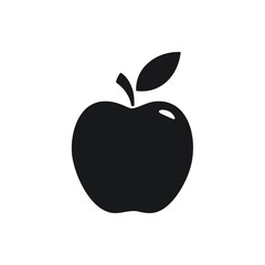 Black silhouette of an apple with a leaf fruit food