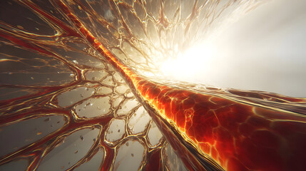 with craters, floating fragments, and pulsing veins of electric light