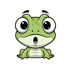Obraz premium Adorable Cartoon Green Frog Illustration Big Eyes Surprised Expression Amphibian Character Design