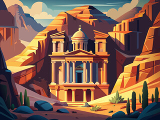 landscape vector illustration petra yordania building 