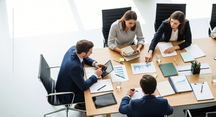 Business Team Meeting Diverse Professionals Collaborating on Project Analyzing Data with Tablets