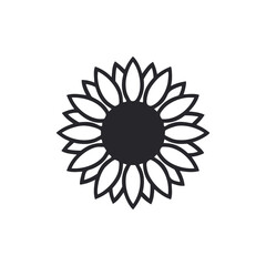 Outline Silhouette of a Sunflower on White Background
