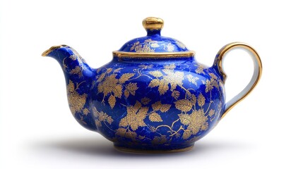Blue porcelain teapot with gold leaf design