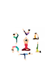 Woman yoga pose position fitness health color flat vector pilates.ai