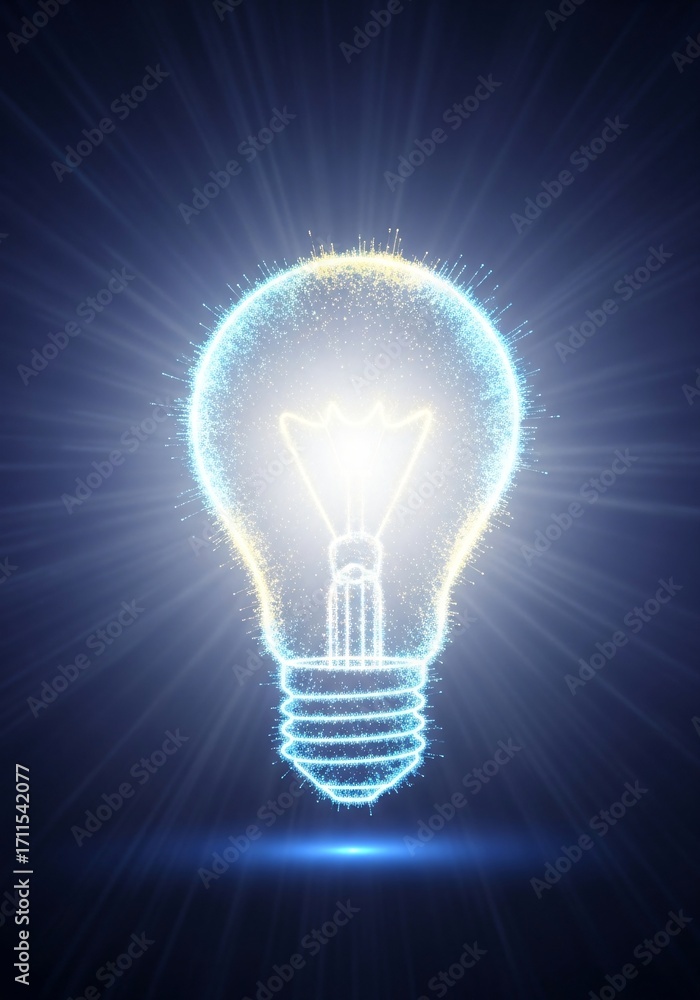 Poster glowing lightbulb particle effect abstract idea innovation inspiration concept