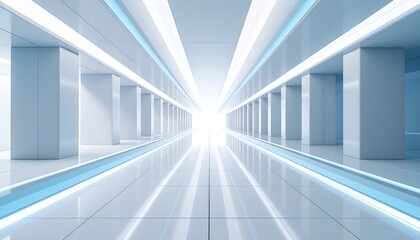 Empty modern corridor with bright light perspective