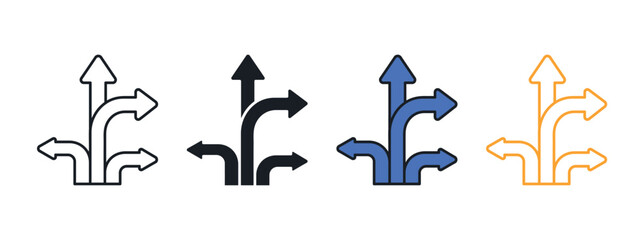 Arrows straight and turn back thin line icon vector. Traffic concept, U-turn,  choices and decisions for business strategy and future planning symbol. vector illustration.