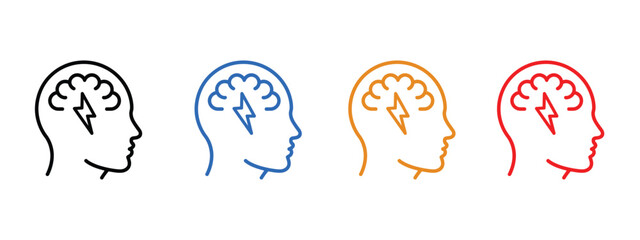 Lightning flashing in the human brain icon vector. Cognitive impairment and mental confusion symbol. vector illustration.