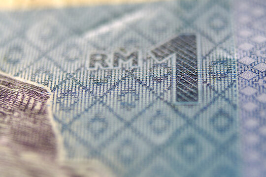 Close-Up of One Ringgit Malaysian Currency Detail with Texture